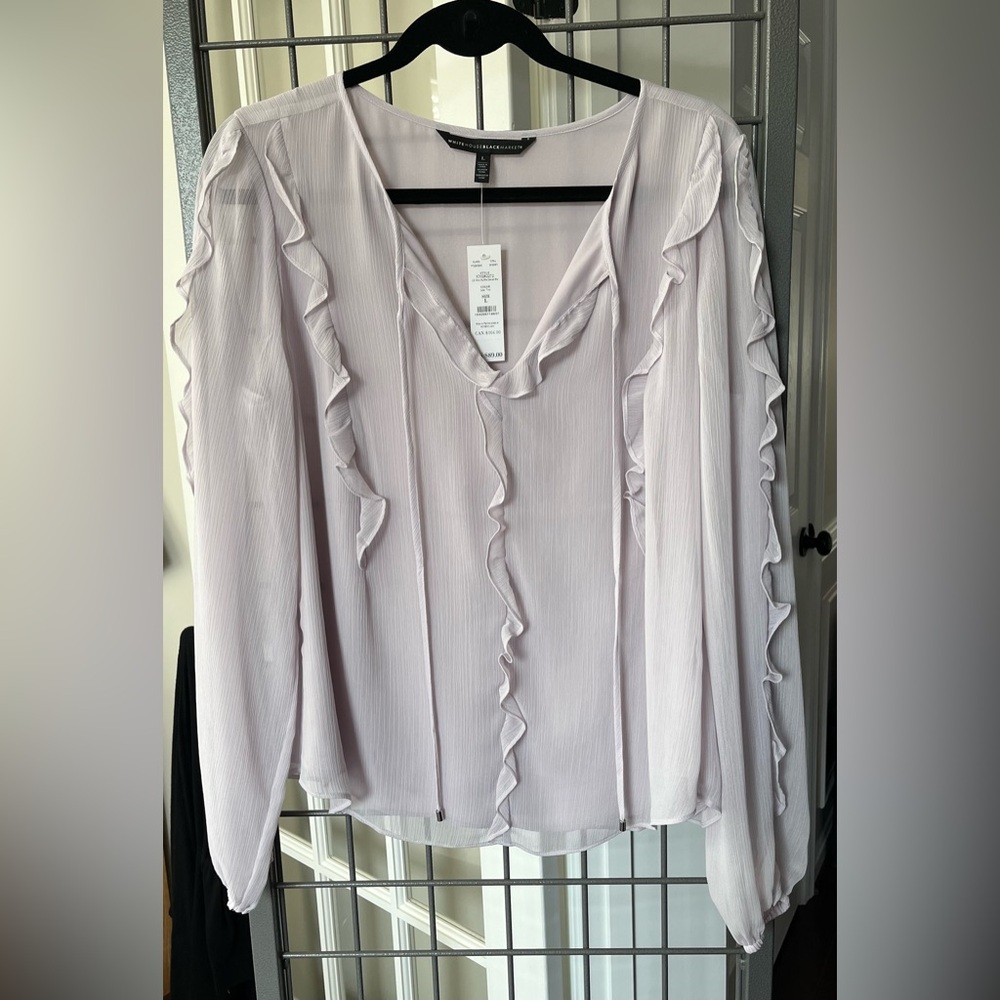 WHBM NWT Ruffle Blouse Size L in the color Lilac Tint NWT